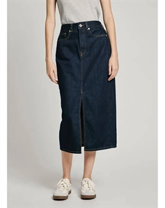 Юбка из джинсовой ткани с высокой посадкой синий Laredoute