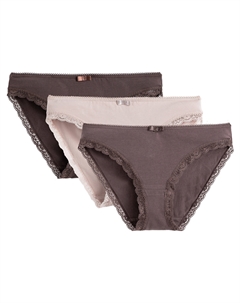 Комплект из 3 однотонных трусов-слипов с кружевной вставкой каштановый La redoute collections