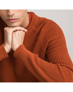 Свитер в английскую резинку из хлопка Signature каштановый Laredoute