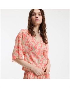 Блузка с V-образным вырезом с принтом рукава 34 каштановый La redoute collections