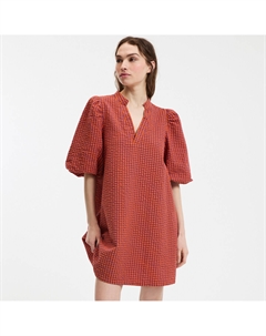 Короткое платье в клетку с V-образным вырезом и рукавами-баллонами фиолетовый La redoute collections