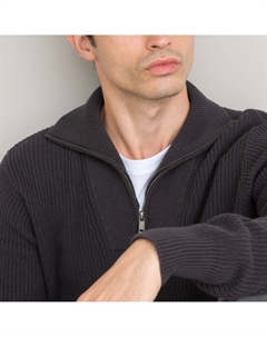 Пуловер с воротником-стойкой на молнии из биохлопка серый Laredoute