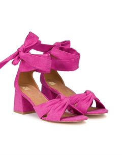 Босоножки на каблуке с завязками на щиколотке розовый Laredoute