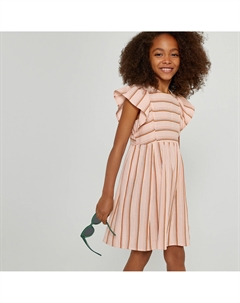 Платье в полоску с короткими рукавами с воланами розовый Laredoute