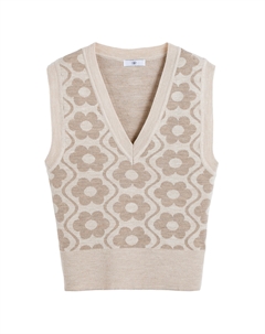 Пуловер без рукавов с цветочным жаккардовым принтом бежевый Laredoute