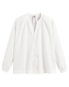 Блузка объемная с тунисским вырезом изо льна и хлопка белый Laredoute