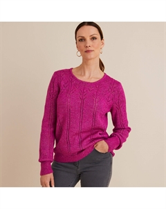 Пуловер с круглым вырезом из тонкого трикотажа пуантель розовый Laredoute