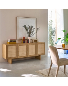 Четырехдверный буфет шпонированный дубом с фасадами из тростника Arty бежевый Laredoute