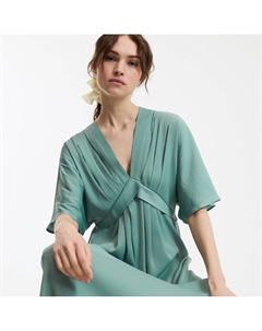 Расклешенное длинное платье V-образный вырез рукава длиной до локтя зеленый La redoute collections