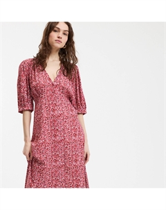 Платье длинное струящееся с V-образным вырезом и цветочным принтом розовый La redoute collections