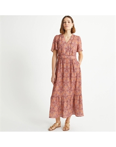 Платье длинное расклешенное с принтом в этническом стиле оранжевый Laredoute