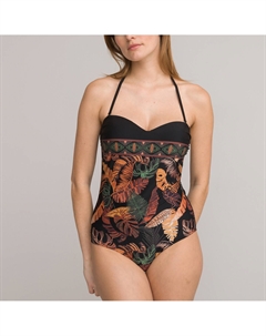 Купальник цельный бюстье с цветочным принтом зеленый Laredoute