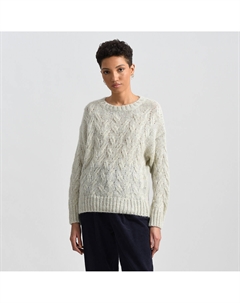 Пуловер с круглым вырезом и рисунком косы белый Laredoute