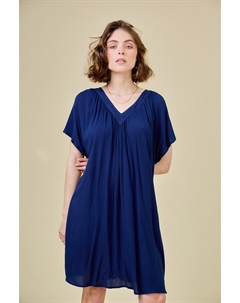 Платье миди расклешенное с V-образным вырезом синий Laredoute