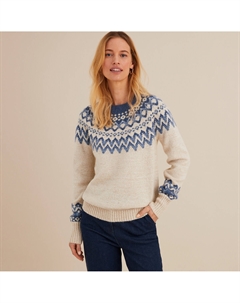 Пуловер жаккардовый с круглым вырезом крупной вязки бежевый Laredoute