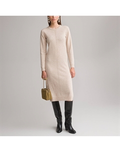 Платье прямое из трикотажа с длинными рукавами бежевый Laredoute