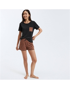 Пижама с шортами из хлопка с анималистическим принтом зеленый Laredoute