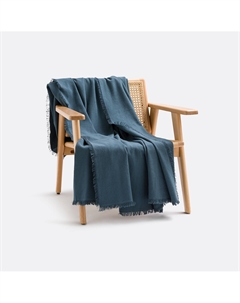 Плед с бахромой из хлопка Panama синий Laredoute