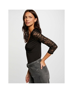 Блузка с V-образным вырезом и рукавами 34 с кружевом черный Laredoute