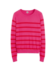 Пуловер базовый с круглым вырезом длинными рукавами принтом в полоску розовый Laredoute