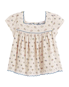 Блузка из хлопка с квадратным вырезом и цветочным принтом бежевый Laredoute