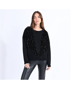 Пуловер с круглым вырезом со вставками из пайеток черный Laredoute