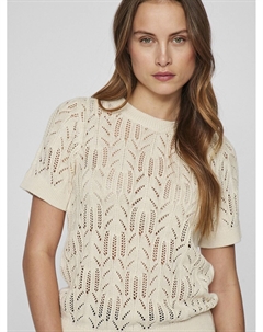 Пуловер из ажурного трикотажа с круглым вырезом бежевый Laredoute