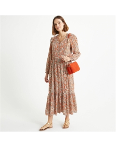 Платье длинное расклешенное с цветочным принтом оранжевый Laredoute