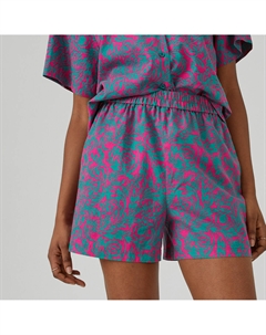 Шорты с высокой посадкой из хлопка и льна с цветочным принтом зеленый Laredoute