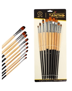 Набор кистей художественных, нейлон, 9 штук: № 0, 2, 4, 6, 8, 10, 12, 14, 16, закругленные, с длинными ручками, международный размер Nobrand