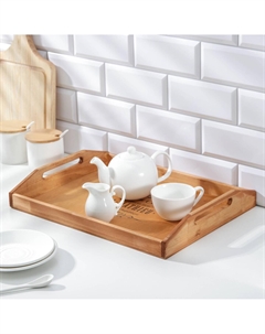 Поднос с ручками с декором, 40×30×7.5 см, дерево сосна Доляна