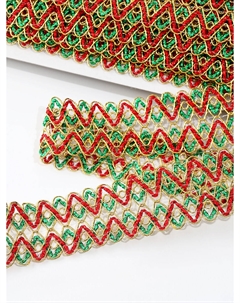 Тесьма зигзаг зелено-красно-золотая 3.5 см намотка 25 метров Страна карнавалия