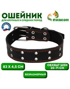 Ошейник кожаный на синтепоне, безразмерный, 83×4.5 см, ош 20-71 см, черный Пижон