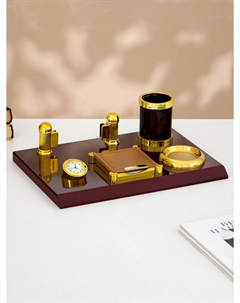 Набор настольный, органайзер 5 в 1 с визитницей и часами, красное дерево Nobrand