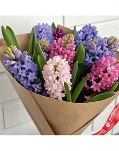 Яркий весенний букет из 7 разноцветных гиацинтов в крафте Azalianow цветы. подарки. декор