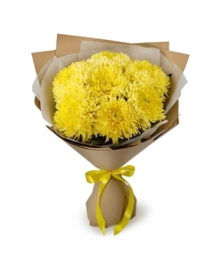 Яркий букет из 7 желтых одноголовых хризантем в крафте Azalianow цветы. подарки. декор