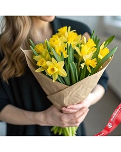 Яркий весенний букет из 19 желтых нарциссов в крафте Azalianow цветы. подарки. декор