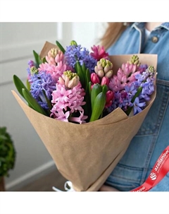 Яркий весенний букет из 15 разноцветных гиацинтов в крафте Azalianow цветы. подарки. декор