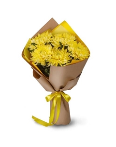Яркий букет из 5 желтых одноголовых хризантем в крафте Azalianow цветы. подарки. декор