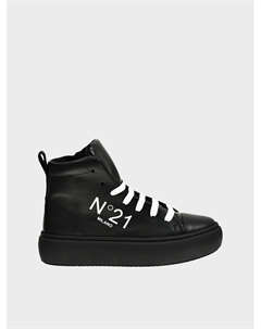 Высокие кеды с белыми шнурками и лого No21