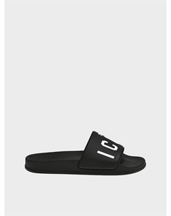 Шлепки с белым лого, черные Dsquared2
