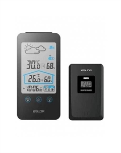 B0201WST2H2-BLACK Метеостанция c показаниями температуры и влажности внутри и снаружи помещения, черная Baldr