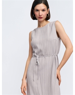 Платье миди без рукавов с поясом и фактурой гофре Zolla