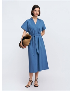 Платье-рубашка из хлопка с коротким рукавом и поясом Zolla