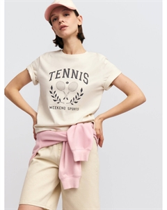 Футболка из хлопка со спортивным принтом Zolla