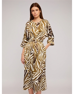 Атласное платье-туника с поясом и принтом в полоску Zolla