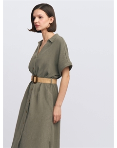 Платье-рубашка из хлопка с коротким рукавом и ремнём Zolla