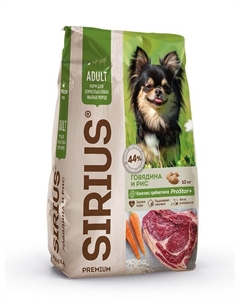 Сухой корм для взрослых собак малых пород (Говядина и рис, 10 кг.) Сириус