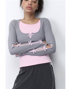 Лонгслив в рубчик с разрезами и бантиками Befree