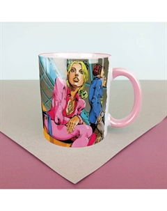Кружка Невероятные приключения ДжоДжо "Джолин, лети высоко с Гуччи" 330 мл (розовая/белая внутри) Sovasocks
